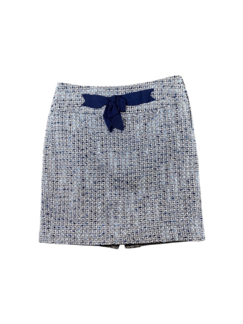 LOFT Skirt Women’s 12 Navy & Light Blue Tweed Mini with Bow Lined LIKE NEW!
